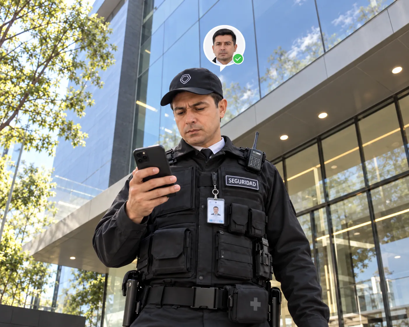 Colaborador consulta su teléfono durante el turno